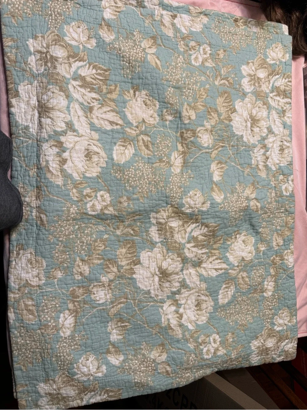 Laura Ashley Floral Quilted Pillow Two Shams Standard  Blue Cotton Cottagecore